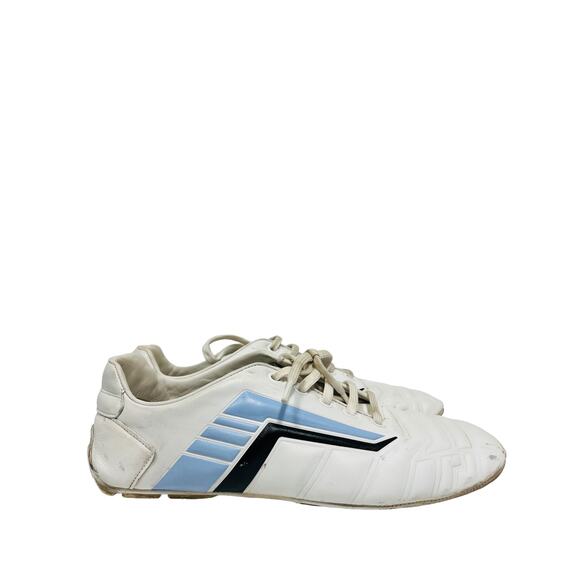 PRADA White Leather Logo Race Lace Up Low Top Rev Race Sneakers Size EU 37 US 7 - Picture 5 of 8